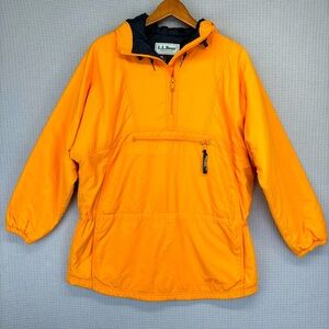 Vintage LL Bean Half Zip Pullover Thinsulate Jacket Women Small Orange Hooded